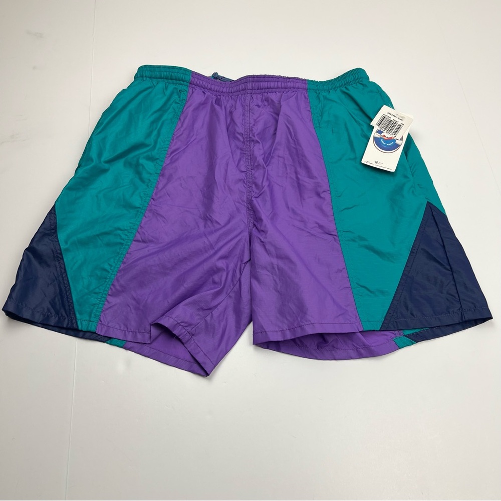Jantzen *RARE Vintage Colorblock Purple Teal Blue Mens Large Swim Shorts 90s NEW